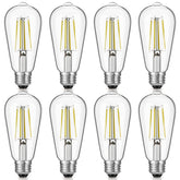 Gozelux LED Edison bulbs 6W pack of 8 in clear glass for bright daylight illumination.
