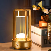 Grasomtools portable metal table lamp in golden finish, cordless design for flexible placement and long battery life.