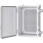 Gratury junction box with hinged cover showing weatherproof protection for outdoor use.