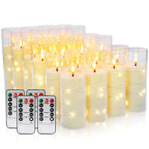 Grcdoyvl 24-piece ivory flameless candles with starry inside lights create romantic ambience.