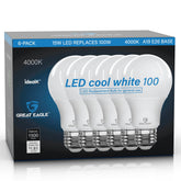 Great Eagle A19 LED bulbs illuminate a living room with bright 1500 lumens in cool white light