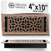 Greater Grates floor register 4x10 decorative floral design in satin bronze enhances airflow and style
