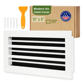 GREEN VENT Modern Air Vent Cover with white frame and black blades for quiet airflow.