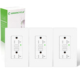 Greencycle GFCI outlet 20A front view showing compact, weather-ready design for outdoors.