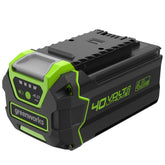 Greenworks 40V battery with USB charging port for quick power on the go.