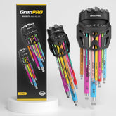 GRENPRO 22-piece allen wrenches on folding rack for quick size selection.