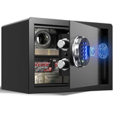 Grimtron Smart Biometric Safe front view for compact, secure storage of valuables.
