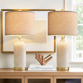 G-SAFAVA bedside lamps pair with modern ceramic gold finish for a cozy reading space.