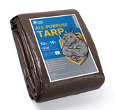 GUARD SHIELD heavy-duty tarp 10x10 brown-silver front view for rugged outdoor protection.