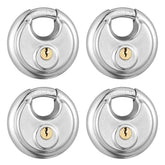 Guliffen discus padlock stainless steel close-up demonstrates durability in harsh weather.