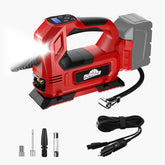 GUNOZE cordless tire inflator powered by Milwaukee M18 battery for versatile use.