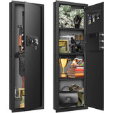 GUVELI fireproof in-wall safe 43.3-inch tall front view showing concealment behind art