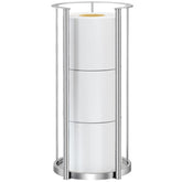 Gypie brushed-nickel toilet paper stand with 3-roll capacity for easy bathroom storage.