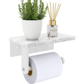 Gypie toilet paper holder with shelf showing natural marble texture for stylish bathroom organization