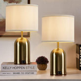 GyroVu touch-control table lamps set on table with warm ambient lighting and USB charging.