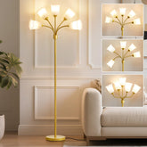 GyroVu Medusa floor lamp with five arms and gold base for versatile lighting.