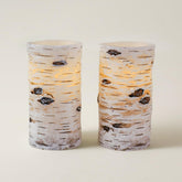 H-BLOSSOM flickering flameless candles with birch-bark finish offer safe ambient lighting