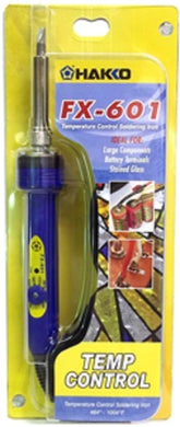 Hakko FX601 soldering iron close-up showing precise tip for stained glass work