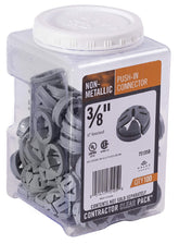 Halex push-in connector 75105b gray enables quick, tool-free installation for non-metallic cable into metal boxes.