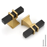 Haliwu 10-pack cabinet knobs in black and gold with durable T-bar hardware.