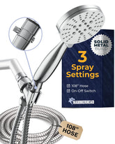 HammerHead Showers solid metal 3-spray handheld head, chrome finish, versatile full-body rinses