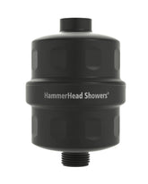 HammerHead Showers solid metal filter in matte black helps reduce chlorine in shower water.