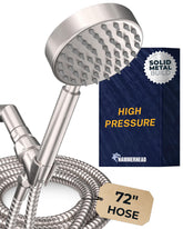HammerHead solid metal shower head with high-pressure spray.