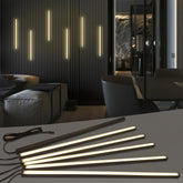 HAMRVL Black LED recessed kit atop a wood panel creates warm, modern ambience.