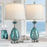 Hamucd coastal glass table lamp with base and shade for cozy living room lighting