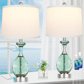 Hamucd coastal glass table lamps set-2 front view with warm glow for coastal decor
