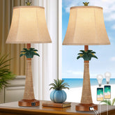Hamucd set of palm tree table lamps enhances living room coastal ambiance.