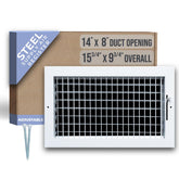 Handua adjustable air grille for a 14x8 duct opening, versatile mounting in walls or ceilings