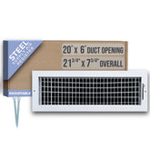 Handua adjustable vent cover front view in white steel for 20x6 openings.