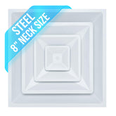 Handua four-way square steel diffuser with 8-inch neck for lay-in ceilings