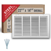 Handua return air grille front view with durable white steel finish for a clean look.