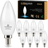 Hansang 8-pack E12 bulbs close-up showing warm 2700K glow for dining ambiance