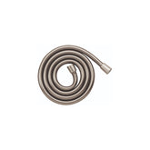 Hansgrohe Techniflex hose in brushed nickel for flexible reach during showers.