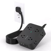 HANYCONY 10ft power strip with flat plug for tidy desk setup and wall clearance