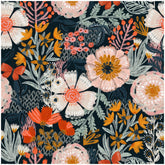 HAOKHOME boho wallpaper close-up of navy floral pattern with pink and orange blooms.