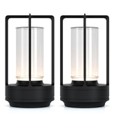 HAPYGI portable metal table lamp in black for indoor and outdoor versatility.