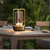 HAPYGI portable gold table lamp front view highlights compact aluminum design for tabletops