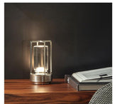 HAPYGI portable metal table lamp for indoor and outdoor use, compact and durable.