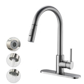 Havin brushed nickel kitchen faucet full-view, durable finish ideal for daily use.