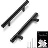 HBL' 60-pack, 3-inch center-to-center matte black cabinet pulls on wood cabinet for easy updating.