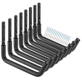 Heavdace garage ladder hook with 12-inch arm secures bicycles and tools.