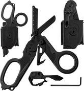 Heavy Duty 6-in-1 emergency trauma shears folded compactly with holster for portable carry.