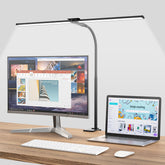 Hensam desk lamp dual-head closeup showing precise lighting for detailed work