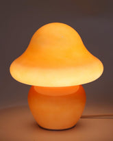 HEQET Mushroom Lamp with orange glass shade creates warm bedside glow