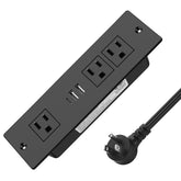 HEZI recessed power strip front view for clean desk organization.