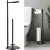 HHAOLUDUO standing toilet paper holder with storage keeps rolls handy and organized.